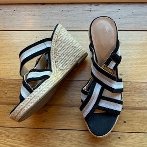 Tommy Hilfiger Black and White Striped Espadrille Wedge Sandals